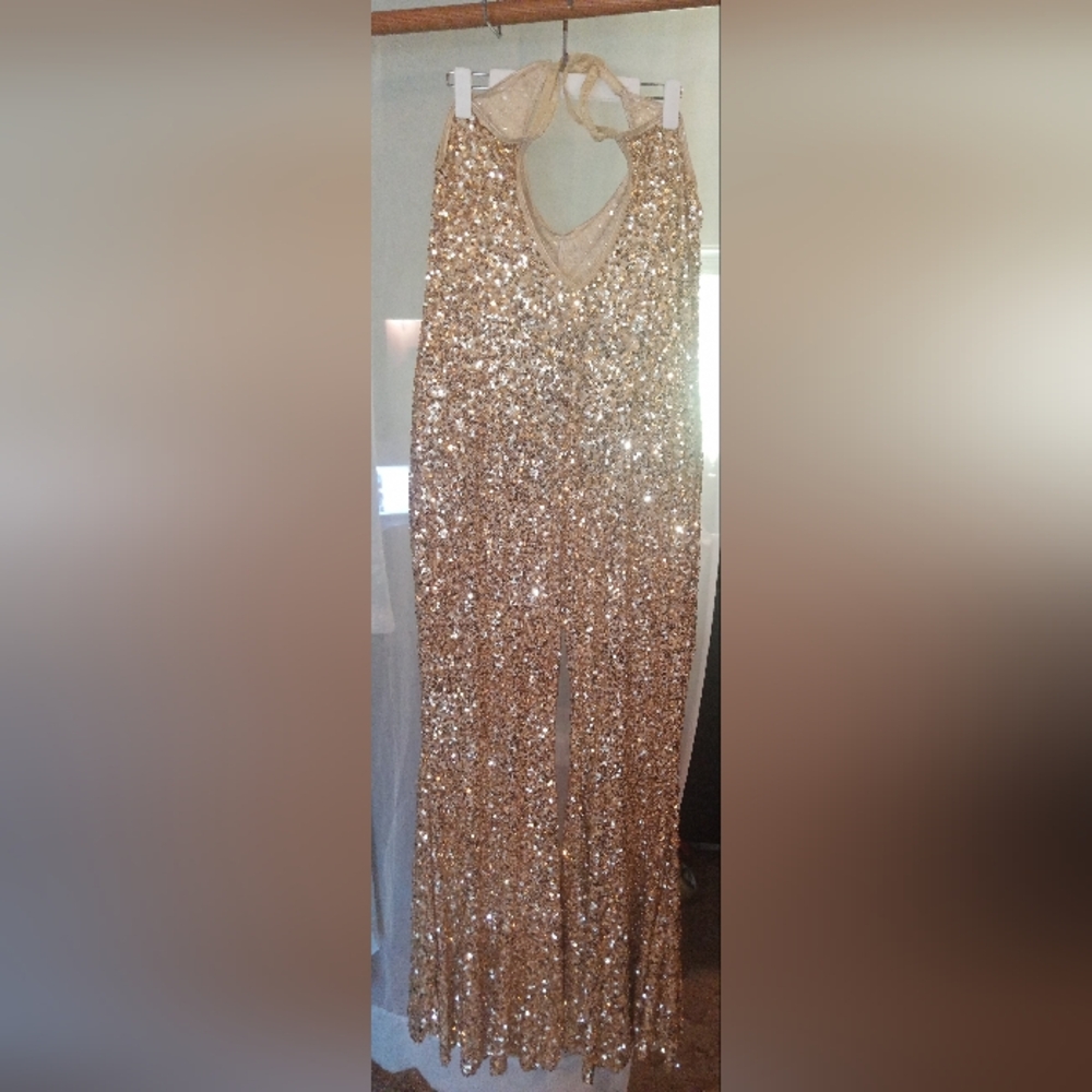 Gold Sequin Halter Jumpsuit